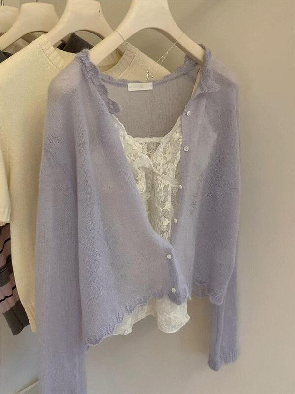 Dopamine Light Purple Lightweight Thin Top for Women 2026 Spring/Summer New Korean Fashion Sun-Protective Knit Cardigan