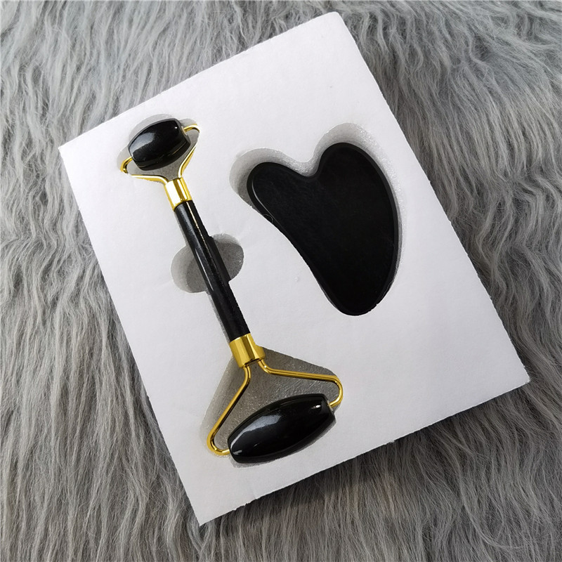 Contenedor de belleza de jade natural, rodillo de jade de doble cabezal, conjunto completo facial, contenedor de belleza de masaje, comercio exterior, jade al por mayor