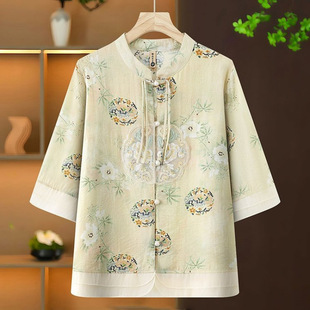 Mom's Summer Clothes 2025 New Style Shirts for Middle-Aged and Elderly Women Chinese Style Embroidered Tops Spring and Summer Chiffon Mid-Sleeve Shirts