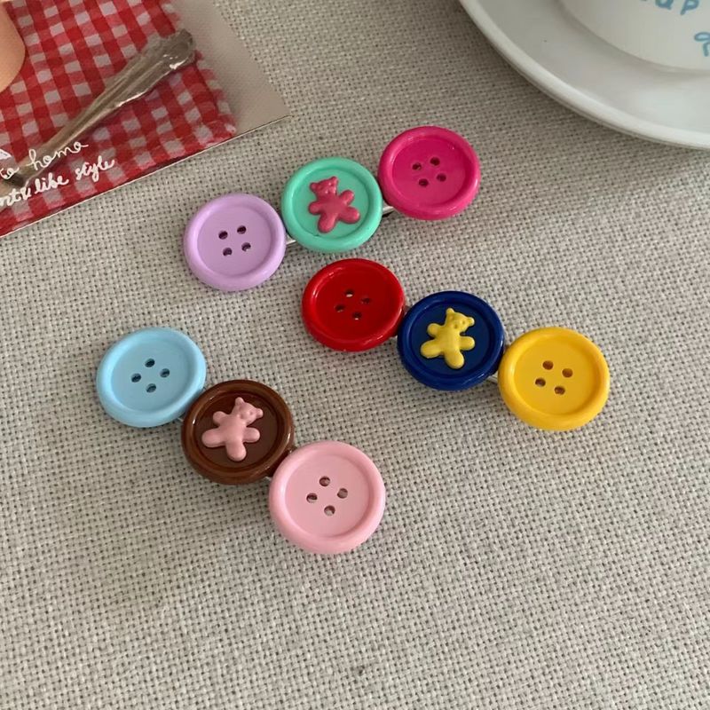 可爱撞色纽扣小熊发夹少女百搭鸭嘴夹碎发刘海夹创意边夹发卡发饰|undefined