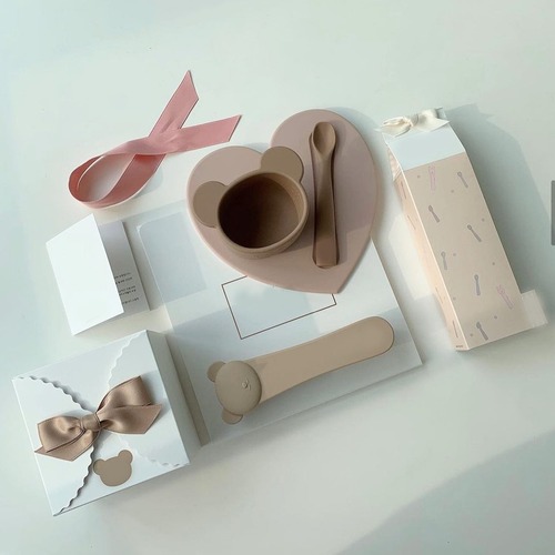 ins Korean baby baby food supplement special bowl spoon tableware mat set silicone children's anti-fall bowl tableware