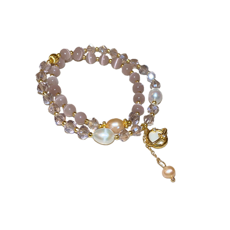 Pulsera de piedra de ojo de gato de doble capa, nicho de moda ligero lujo irregular pulseras de mano de alta calidad, joyas de mano para mujeres image 6