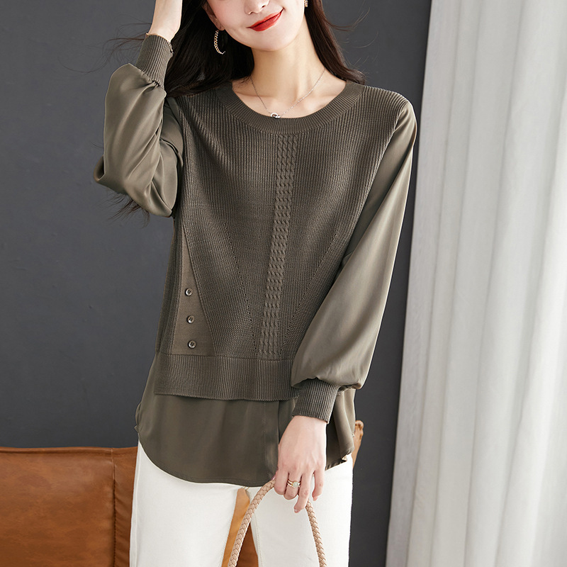 Fake two-piece top sweater women's thin autumn 2022 early autumn new fashion long sleeve shirt Western style bottoming shirt