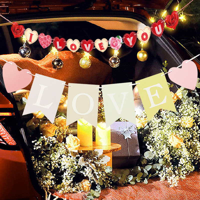 Día de San Valentín amor decoración de bandera I love you amor propuesta de boda bandera de decoración de baúl