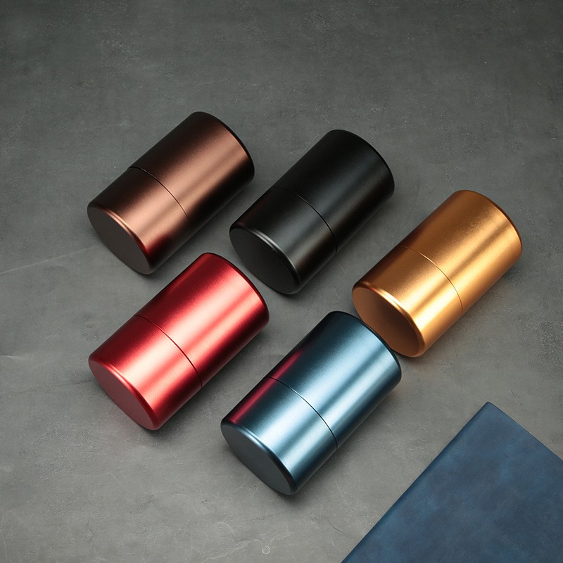 Gran frasco de metal sellado de aleación de aluminio de titanio tarro de té de acero inoxidable Cubo de té de estilo japonés almacén de té de amortiguación