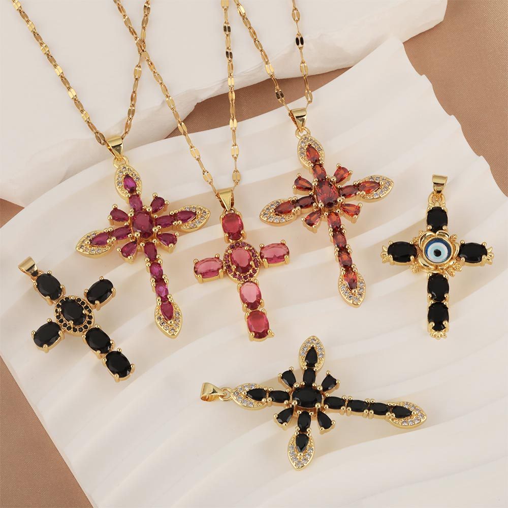 All Seasons Season Women's Gender Cross Lips Colorful Copper Elegant Copper Charms Pendant Necklace