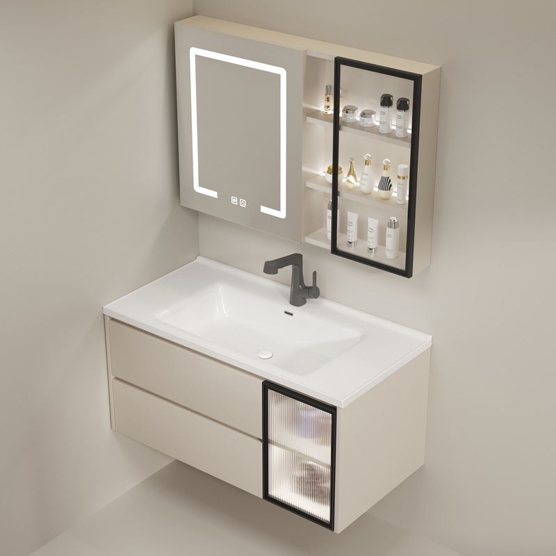 Cuenca de cerámica de madera sólida con viento de crema, gabinete de baño, gabinete de lavabo, lavabo de mano, lavabo combinado