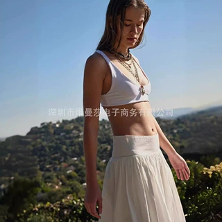 2025欧美新款亚马逊女装半身裙口袋缩褶松紧腰女裙931灯笼裙