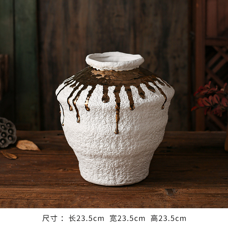 セラミック花瓶、レトロなわびさびスタイルのB&B装飾、中世の粗い陶器アートフラワーアレンジメント、家庭用家具、陶器のポット