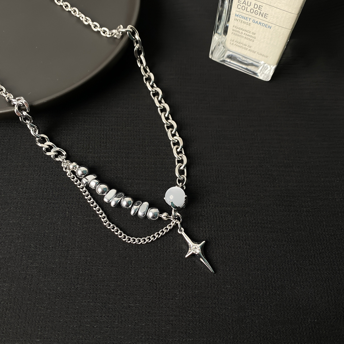 Lina Girl Moonstone Double Layer Cross Necklace For Men And Women New Light Luxury Niche Design Versatile High-End Hip-Hop Sweater_voghion.com