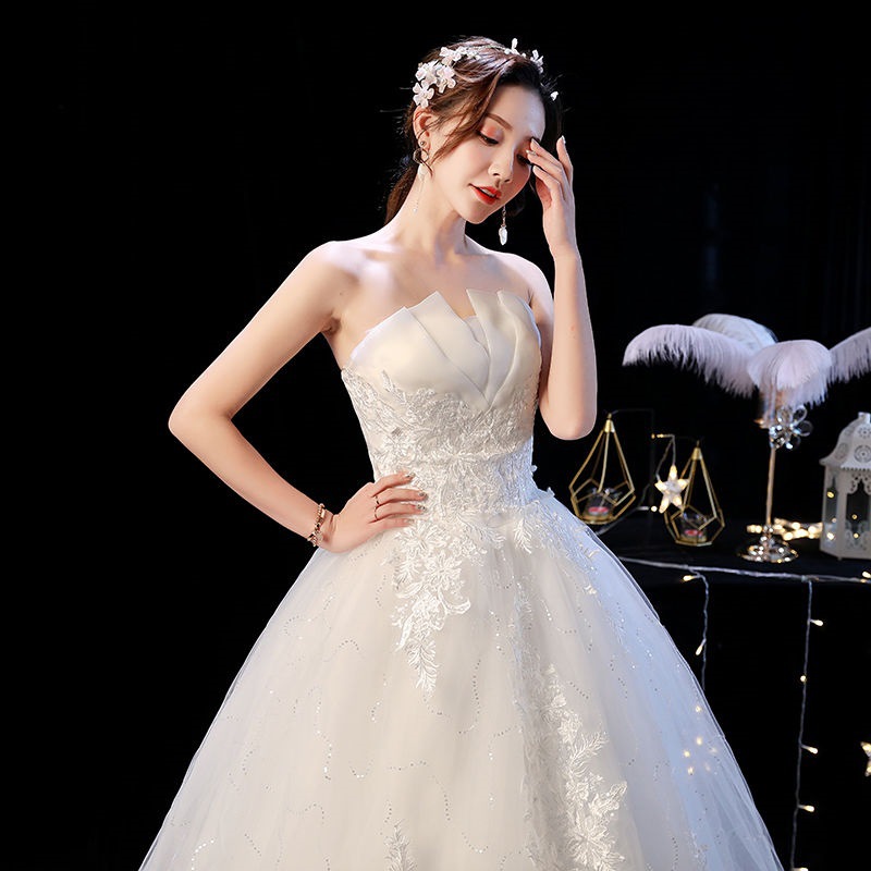 Wedding Dress Middle School Wedding Dress 2022 New Bride French Tube Top Princess Fantasy Forest Lace Slim and Sexy