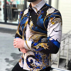 跨境亚马逊春秋季男士衬衫新款休闲百搭简约时尚印花设计长袖衬衫