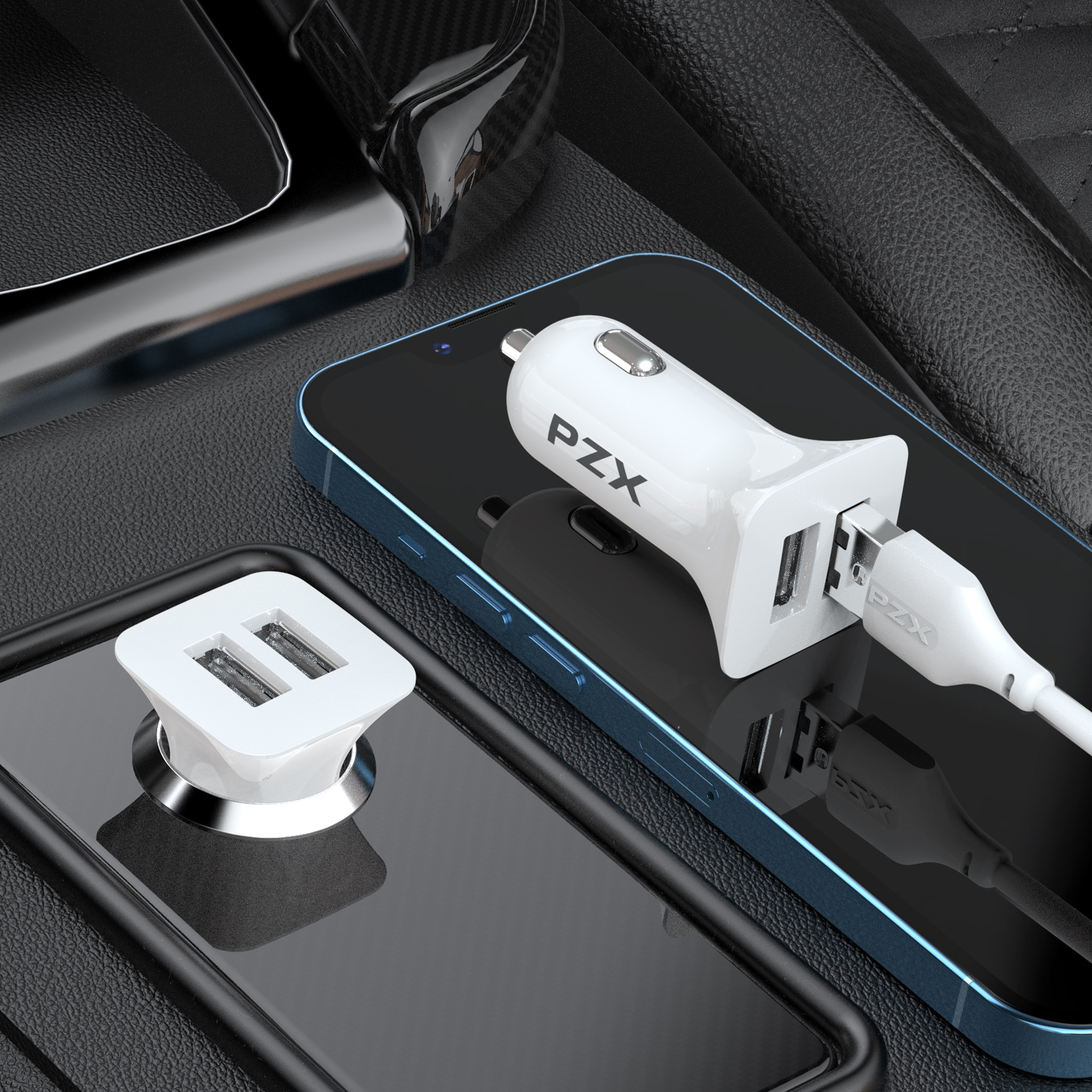 PZX C901 new portable Dual USB Car Charger smart matching fast car phone charger