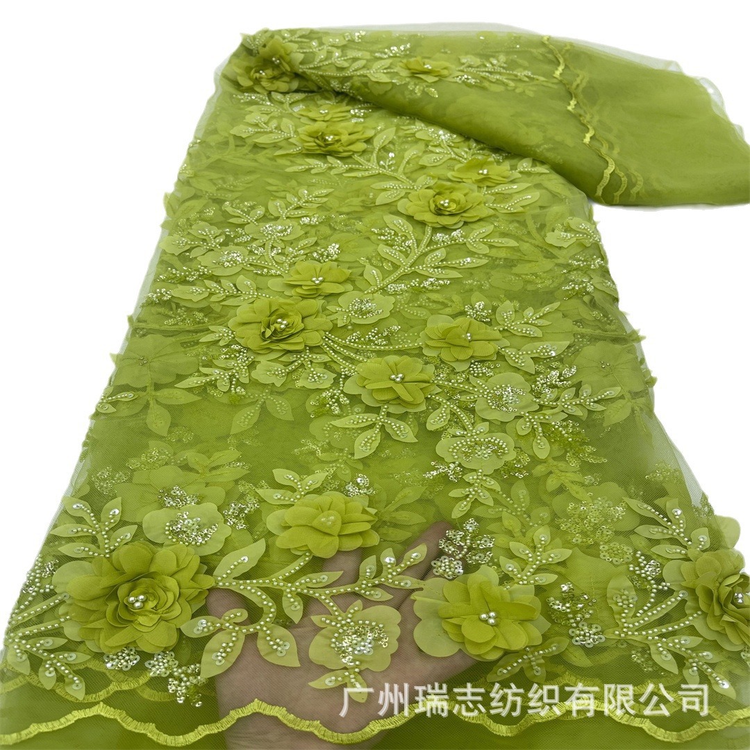 Belleza decal láser bordado perlas de tubo usar tela de encaje de sequilla pequeño vestido fresco tela de encaje de malla vestido