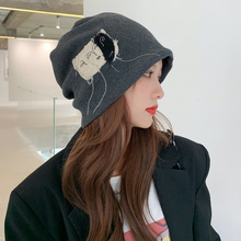 网红韩版潮人街头个性贴布堆堆帽女日系百搭薄款针织包头帽冷帽女