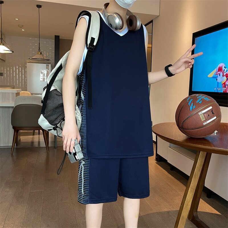 Men's Sports Clothes suit Loose Sleeveless Vest Five-point Pants Two-piece Fat plus size T-shirt Plus Fat Jersey