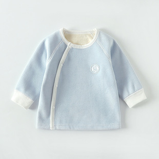 Baby warm fleece-lined inner clothes boys and girls baby spring and autumn winter cardigan long sleeve boneless thick top pajamas