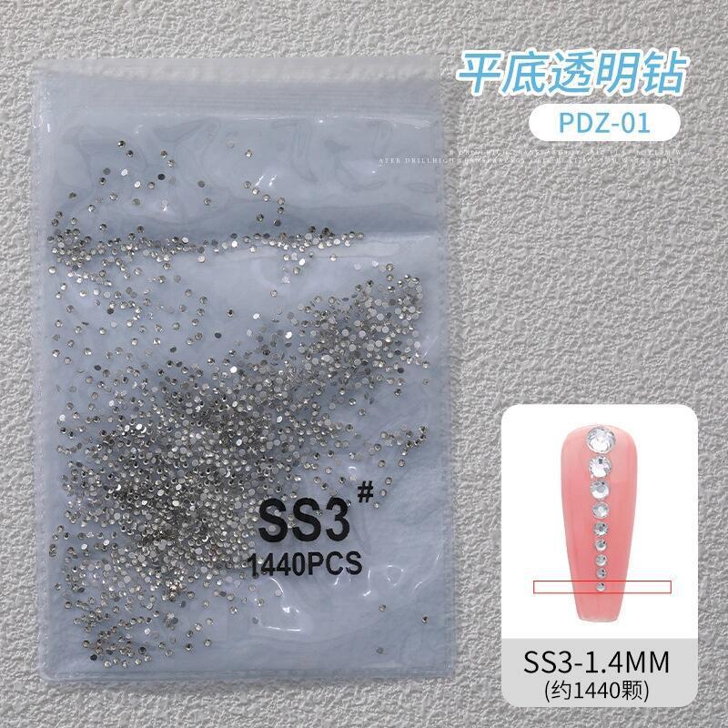1440個のネイルアート用ラウンドダイヤモンド、平底透明ホワイトダイヤモンド、ネイルデコレーション用クリスタルダイヤモンド、星空ネイルアート用ダイヤモンド|undefined