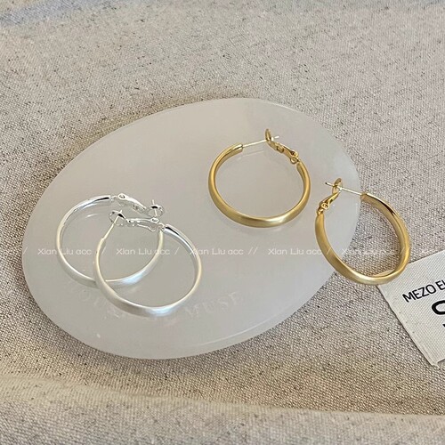Metal Earrings Frosted Hoop Earrings 2025 New Hot Style Unisex Simple High-end Commuting Personalized Earrings