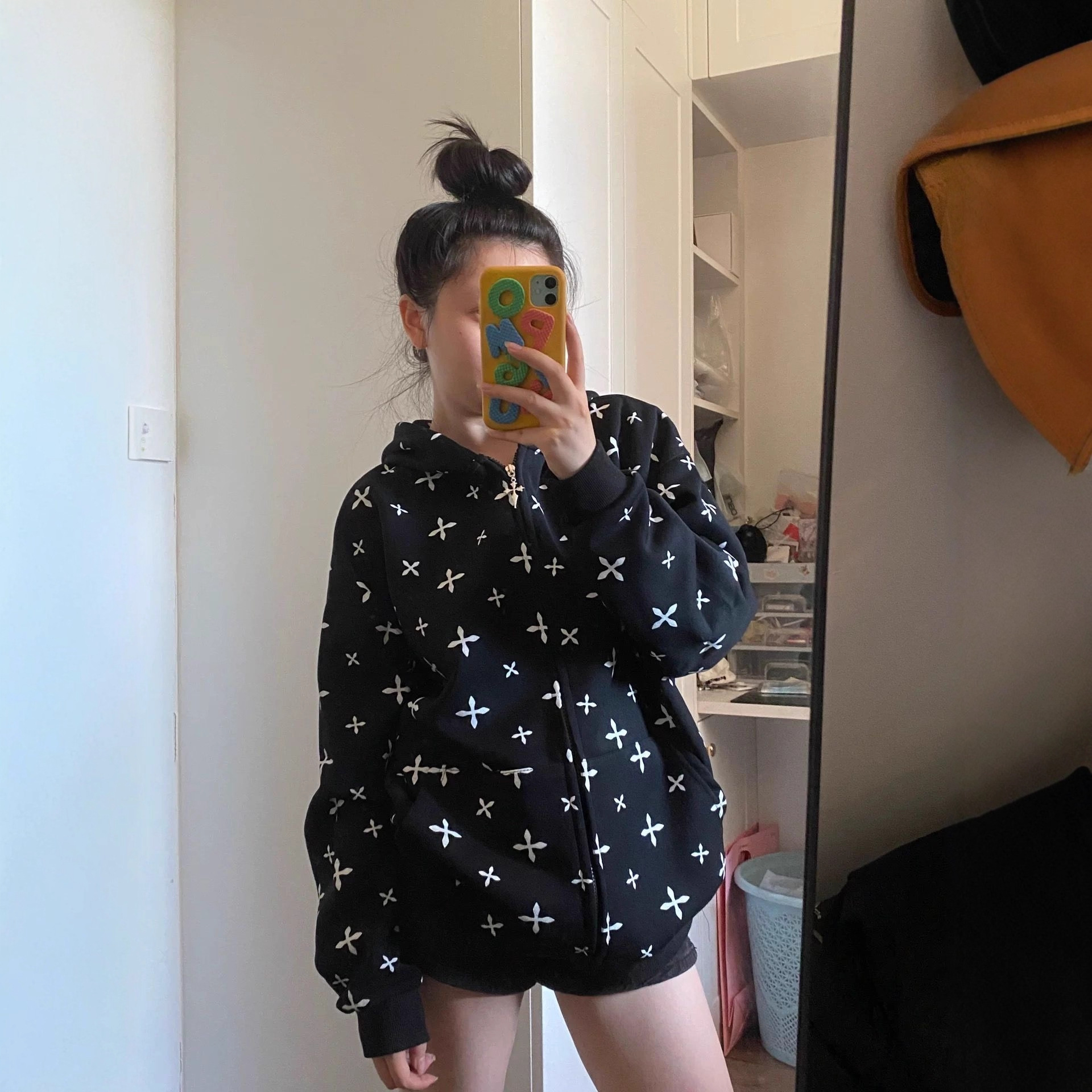 American Retro Hot Girl All-over Cross Print Hooded Sweatshirt Women's Early Autumn New American Loose Hoodie Top