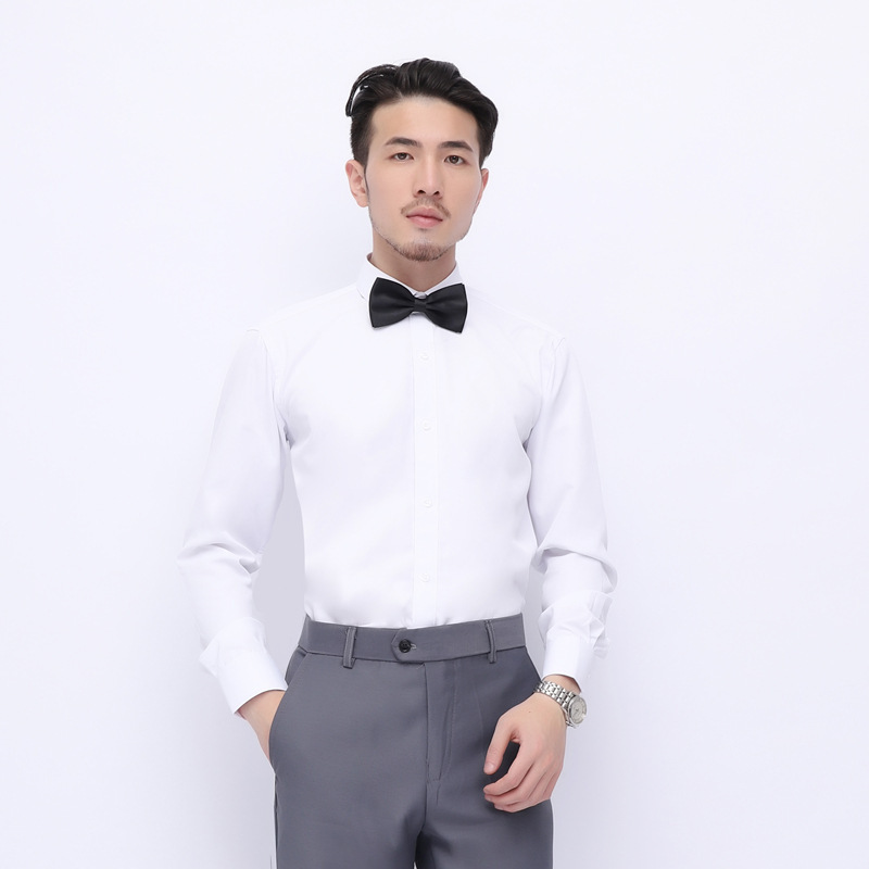 Long-Sleeved Shirt White Men's Professional Formal Wear Non-Iron Work Slim Fit Business Wedding Shirt Groomsmen Outfit Brother Outfit