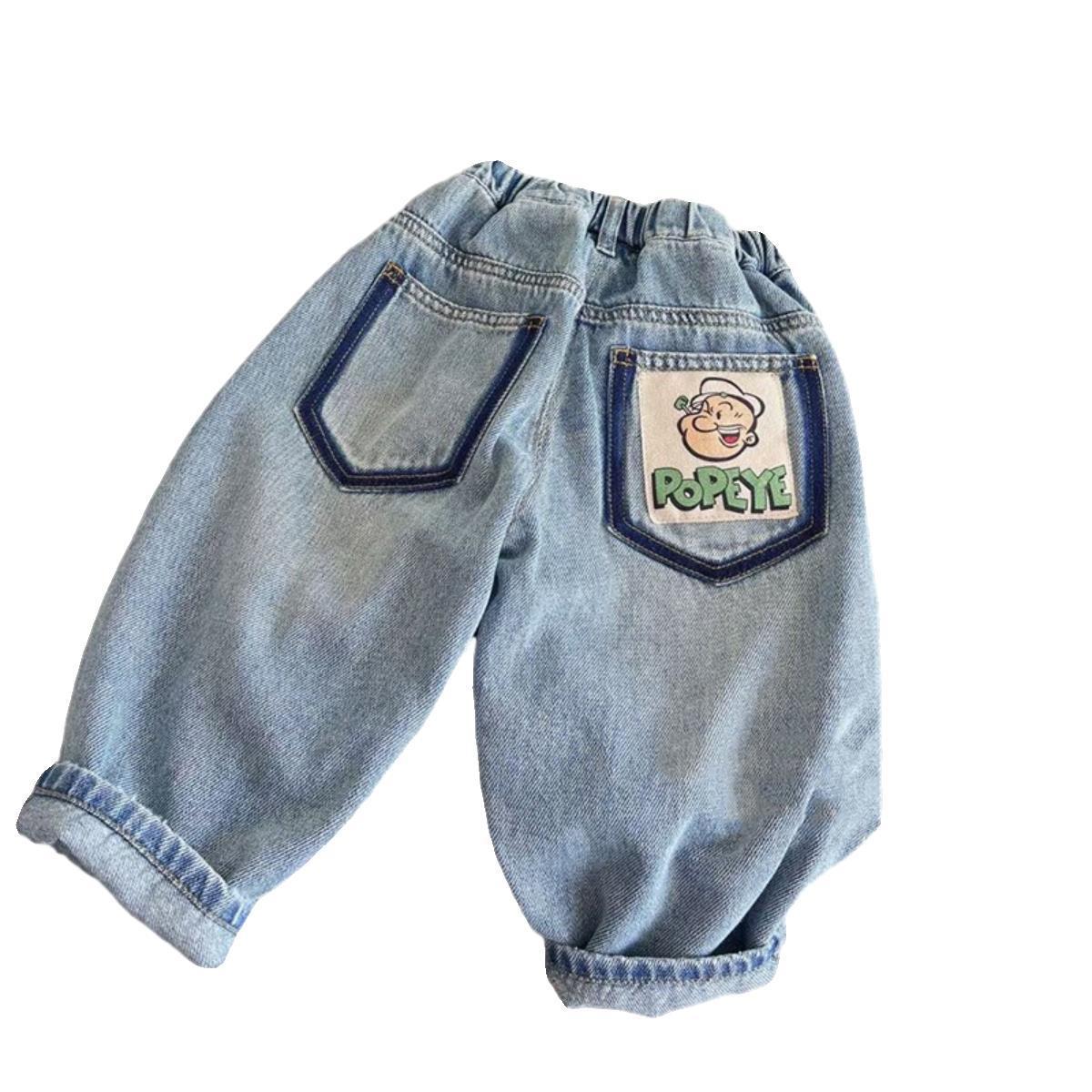 Versión coreana de los nuevos pantalones vaqueros guapos para niños, pantalones de moda de primavera para niños, pantalones de pierna recta casuales sueltos para bebés, ropa para niños