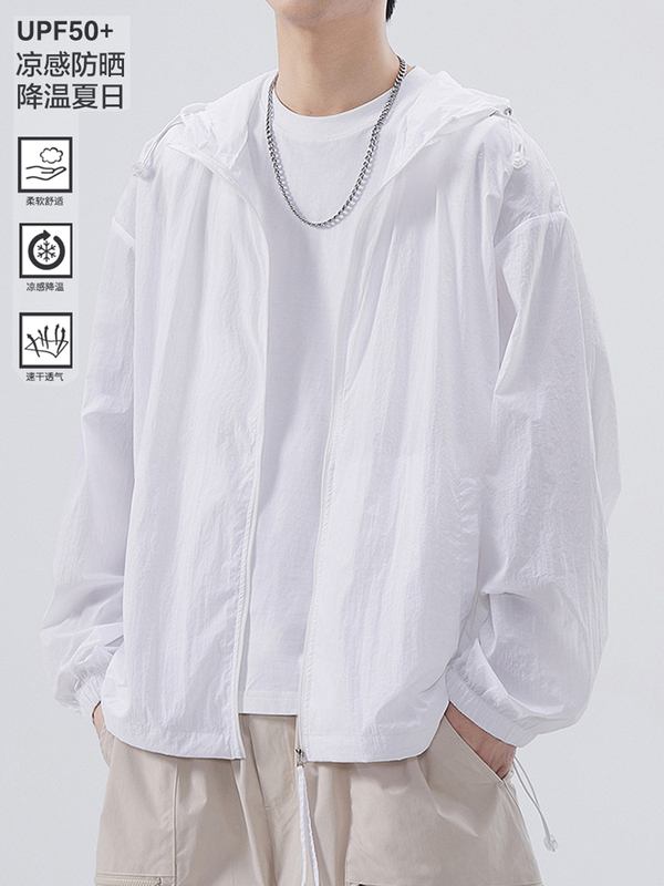 屋外アイスシルク軽量日焼け防止服男性用 2025 夏 UPF50 + 抗 UV 通気性日焼け防止服ジャケット|undefined