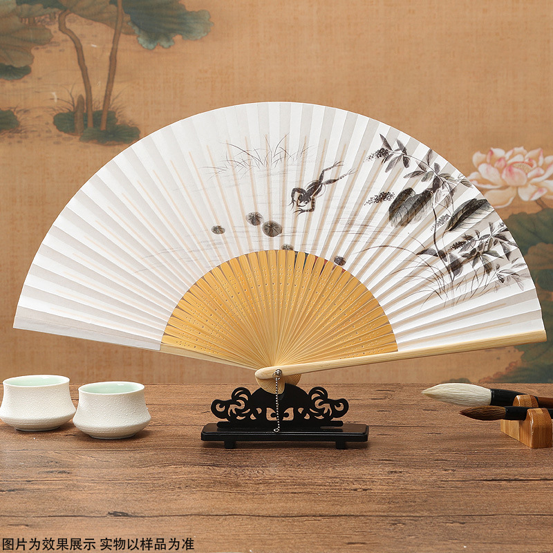 定制国风水墨女扇 竹骨材质支持品牌Logo定制 企业商务礼品批发