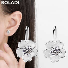 S925新款纯银樱花耳夹花卉气质潮小众耳坠锆石设计高级感设计耳钉