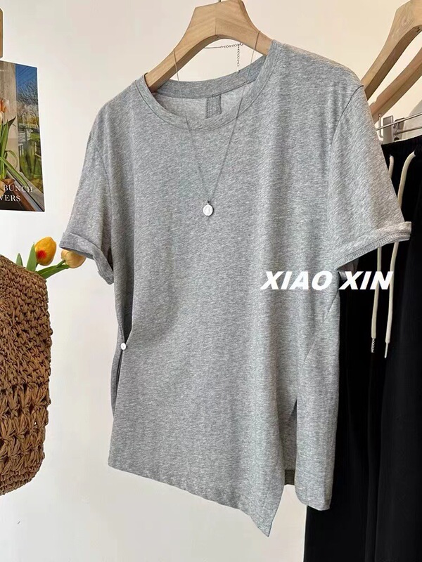プラスサイズ 120kg クロスボーダー韓国夏スタイルスリットボタン無地半袖 Tシャツレディースデザイントップス|undefined