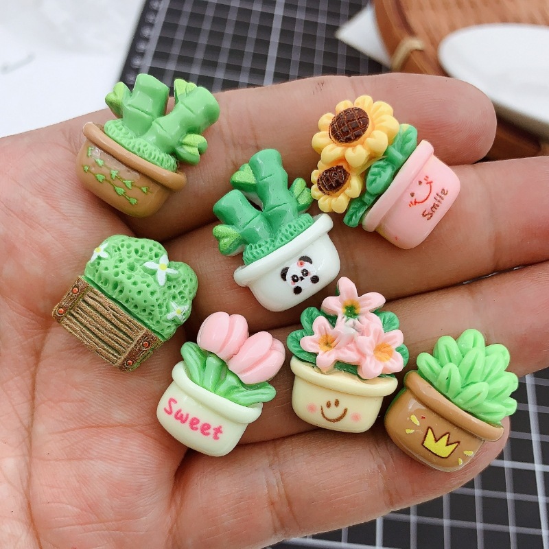 New Bamboo Potted Plant Series Cute Handmade Mobile Phone Case Resin Cream Glue Hairpin DIY Jewelry Wholesale Material