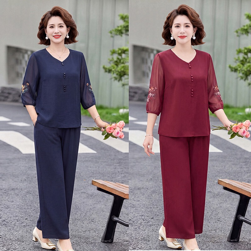 Plus-Size Elegant Mother-In-Law/Mother Wedding Banquet Pantsuit, Summer High-End Noble Lady Dress Two-Piece Set, Suitable for Everyday Wear Plus-Size Elegant Mother-In-Law/Mother Wedding Banquet Pantsuit, Summer High-End Noble Lady Dress Two-Piece Set, Suitable for Everyday Wear