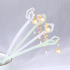 Vintage Jade Rabbit Hairpin Ancient Style Hairpin Fresh Acetic Acid Hairpin Step Roar Hanfu Headwear Tea Wear Cheongsam Hair Accessory Women's 