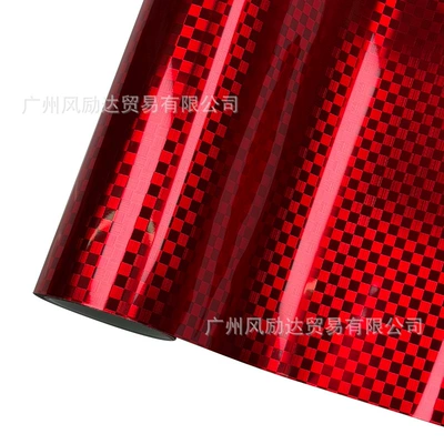 Cross-Border New Product Pet Forged High-Gloss Checkered Pattern Electroplated Metal Red Carbon Fiber Sticker Interior Rearview Mirror Film (Auto Color Change Film) - pet-high-gloss-checkered-red-30cmx30cm