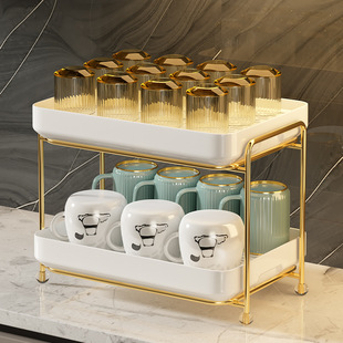 Cup Storage Rack Double-Layer Tea Cup Rack Tea Set Storage Rack Draining Tray Household Desktop Water Cup