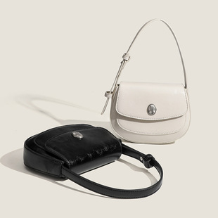 South Korea Ins Niche High-grade Retro Semi-round Underarm Bag Elegant All-match Saddle Bag Single-shoulder Crossbody Handbag