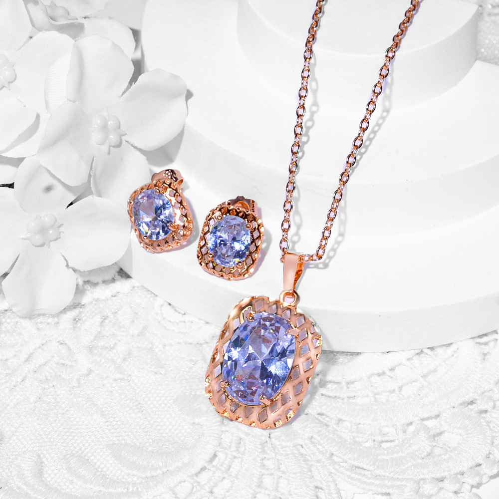 Juegos de joyería europeos y estadounidenses para mujeres nuevos diseños de moda pendientes de zircon collares de pendientes de dos piezas de joyería