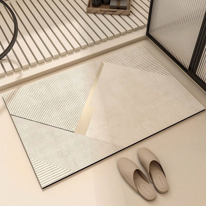 Bathroom Floor Mat, Water-Absorbent and Quick-Drying, Diatomaceous Earth Non-Slip Mat for Restroom, Light Luxury Cream Style