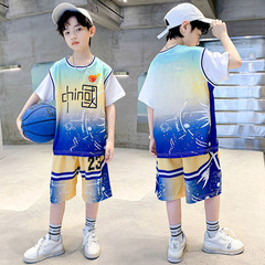 Children's Summer Short Sleeve Basketball Uniform Set for Older Boys, Primary School Students, Training and Competition Team Uniform, Sports Set Basketball Uniform