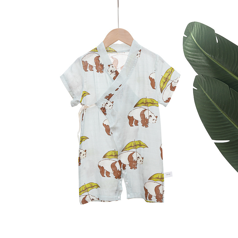 Ropa de gatear para bebés y niños, kimono de manga corta para bebés de verano, mameluco con impresión de tela de hilo de algodón de bambú suave y transpirable, una clase