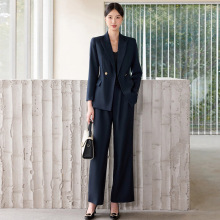 春秋时尚藏青色职业女裤套装气质白领经理办公室西服正装工作服OL