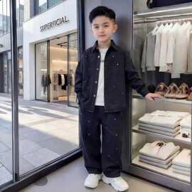 男童牛仔套装2026新款帅气时髦春装新款儿童宝宝韩系衬衫波点长裤