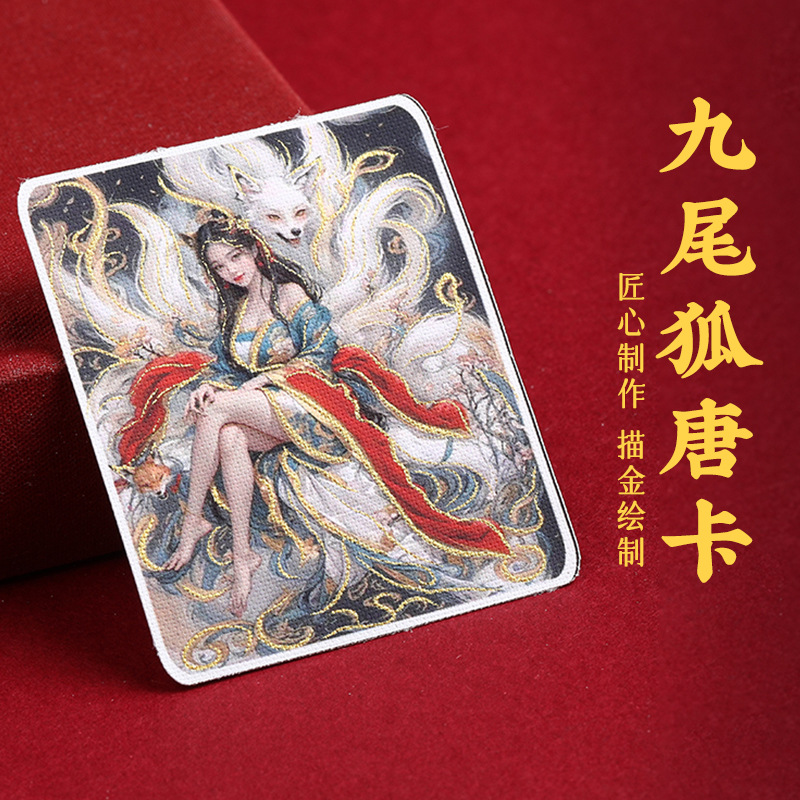 定制描金唐卡批发手工描金狐仙半手绘唐卡画芯九尾狐唐卡男女款