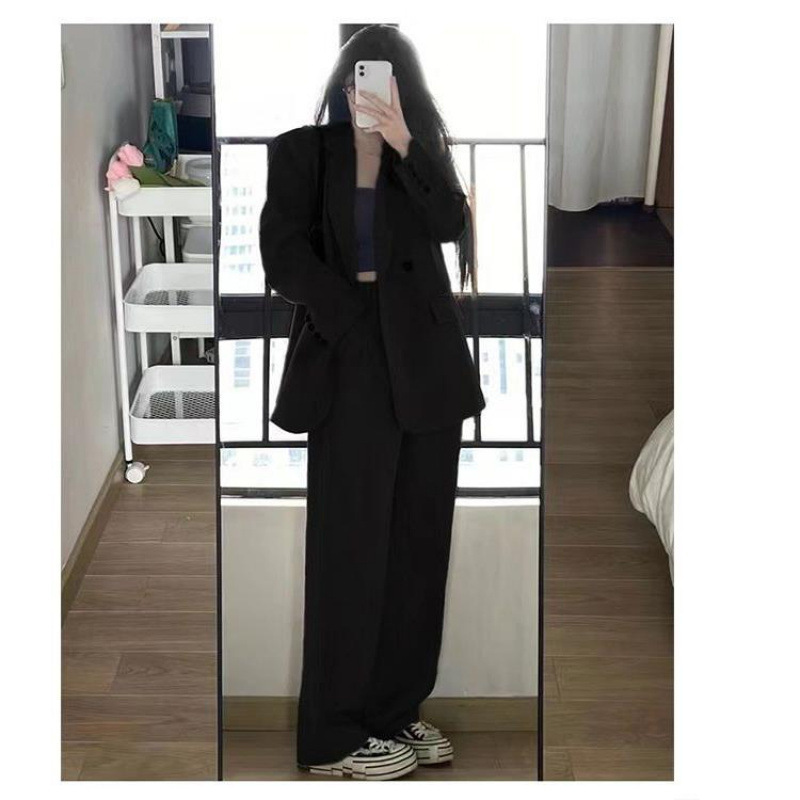 时尚休闲西装外套女装2025春秋新款韩版宽松显瘦两件套西服套装|undefined