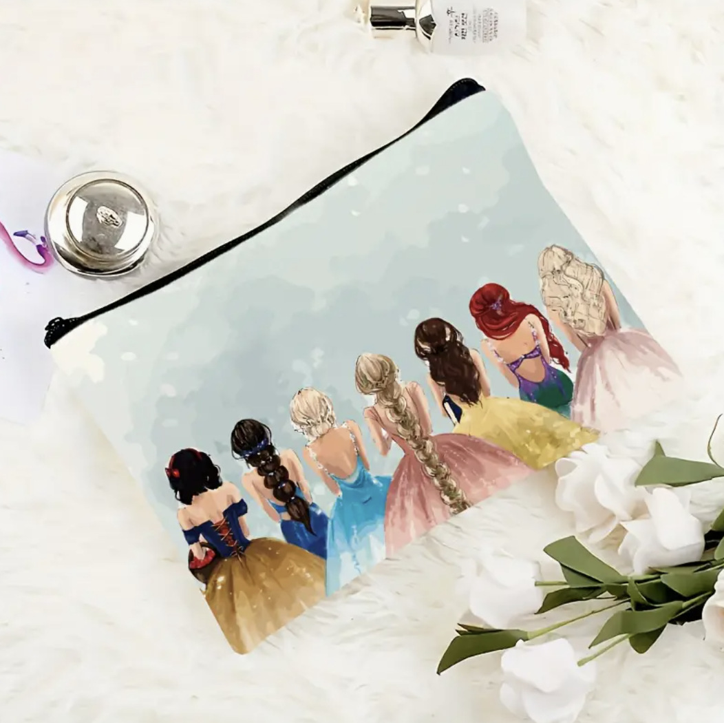 Amazon serie de princesa transfronteriza impresa doble cara algodón lino bolsa de lavado bolsa de almacenamiento bolsa de viaje de gran capacidad
