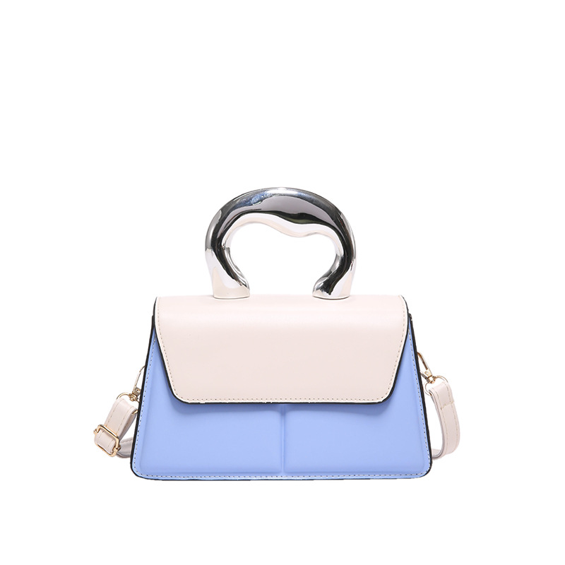 Color contrastante personalidad casual 2024 nueva moda femenina simple textura metálica portátil hombro mochila pequeña