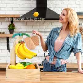 木质香蕉置物架带收纳盒创意悬挂式水果展示架客厅桌面水果收纳架