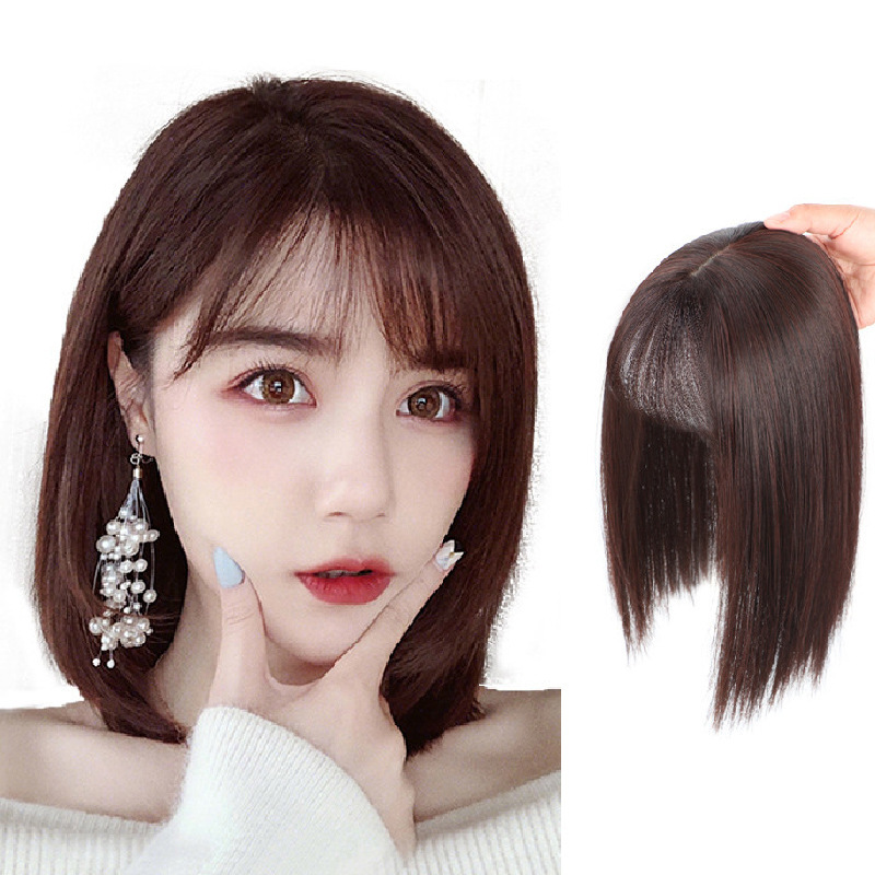 Women's Wig Simulation Hair Overhead Reissue Piece Air Bangs Wig Piece Covering White Hair Fluffy Invisible Pad Reissue Piece