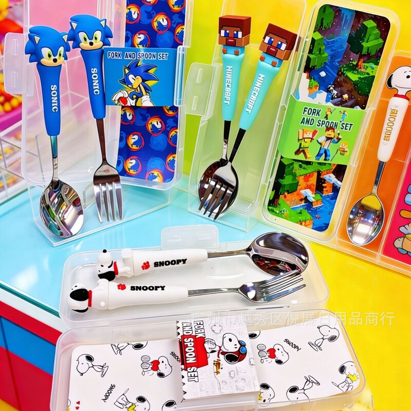 Cartoon Boxed Stainless Steel Cutlery 2-Piece Set Spoon and Fork Set Portable Student New Style Cute Design Cartoon Boxed Stainless Steel Cutlery 2-Piece Set Spoon and Fork Set Portable Student New Style Cute Design
