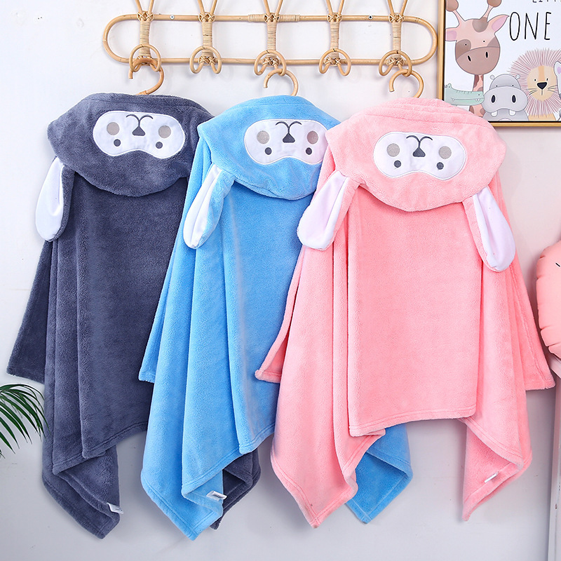 Factory wholesale coral fleece children's bath towel cape cartoon thick soft hooded bath towel baby bathrobe quilt